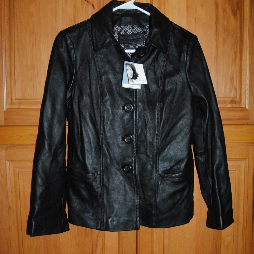 Jaclyn Smith Leather Jacket Black Size Small
